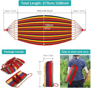 Гамак для відпочинку MOSFiATA на відкритому повітрі: кемпінг, балкон, сад. З дерев'яною перекладиною та сумкою. Червоний