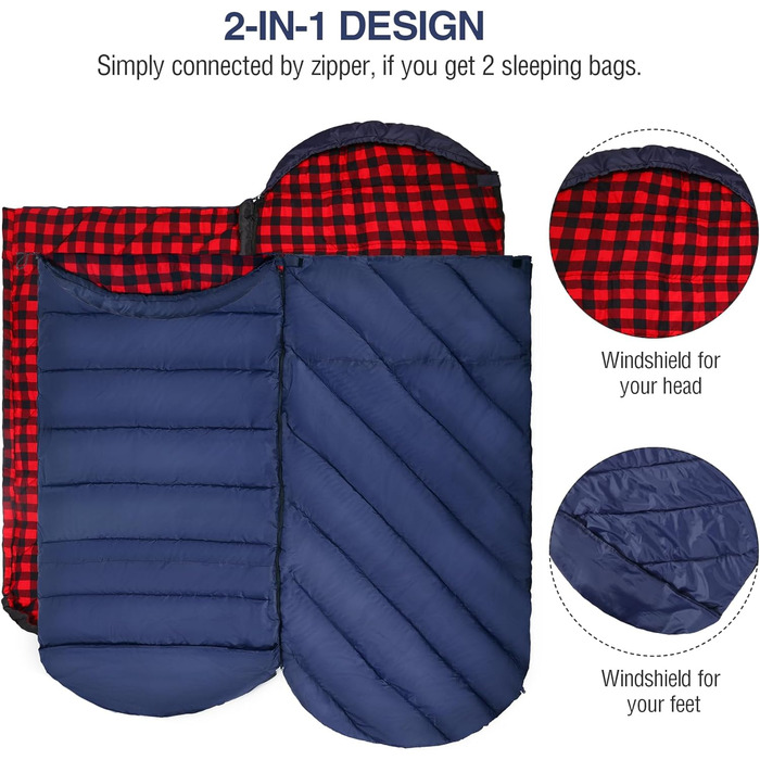 Спальний мішок Redcamp Baumwoll-Flanell для кемпінгу, 3-сезонний, теплий та комфортний, для дорослих. Вага наповнювача: 2/3/1.8 кг (Marineblau), 2.0 кг (Rot).