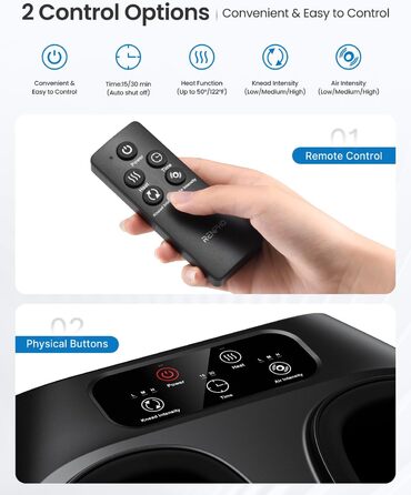 Масажер для ніг RENPHO з підсвічуванням, Shiatsu, нагрів, пульт, для чоловічих ніг до 48 розміру ЄС, чорний 069R