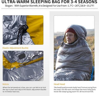 Спальний мішок Naturehike 750FP, 4 сезони, теплий зимовий, ультралегкий, для кемпінгу (CW700/Сірий/L)