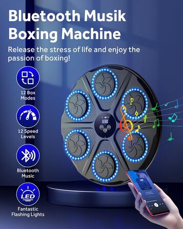 Yorraka Музичний бокс-машина для дорослих з LED підсвіткою, Bluetooth, 12 режимів швидкості, музичний тренажер для боксу з рукавичками