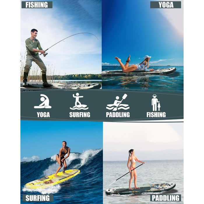 Надувний SUP-борд A&BBOARD з аксесуарами, 335x88 см, подвійна помпа, рюкзак, стабільний дизайн, для молоді та дорослих, колір Лава Грін + Дракон