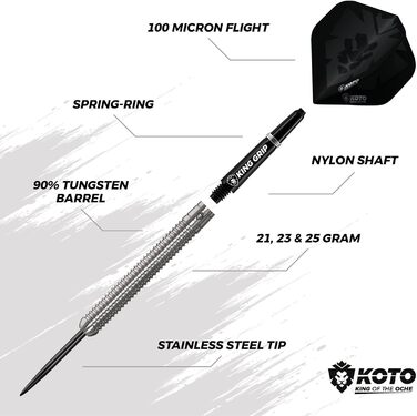 Дартс набір KOTO Kingmax 90% сріблястий, 3 дротики з латуні, кільцевий грип, футляр
