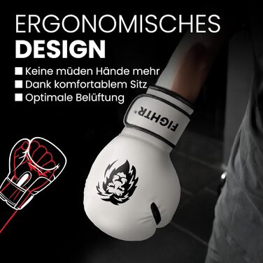 Боксерські рукавички FIGHTR 14 oz, біло-чорні, максимальний захист і стабільність, для боксу, ММА, муай-тай та кікбоксингу, з чохлом