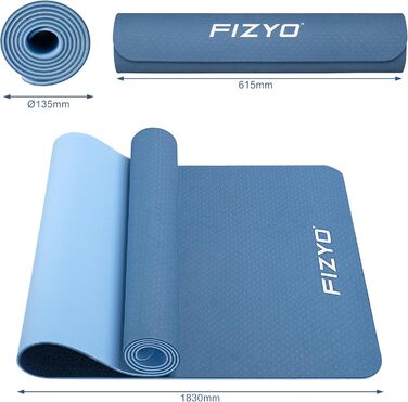 Йога-мат Fizyo, протиковзкий, TPE, 183×61 см, для фітнесу, пілатесу, з сумкою і ременем, синій, товщина 0,6 см