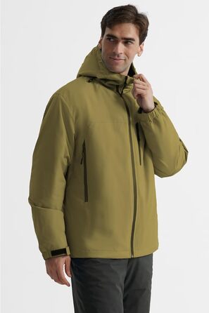 Чоловіча зимова куртка GEYSE: водонепроникна, з капюшоном та інтегрованими підтяжками. Ідеальна для сноубордингу, хайкінгу та активного відпочинку. Колір: Areegrün (пісково-сірий), розмір S