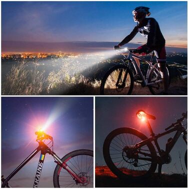 Набір переднього та заднього велоліхтаря, USB-зарядка, сертифікат StVZO, 2 режими освітлення, водонепроникність IPX4, для дітей та дорослих, чорний