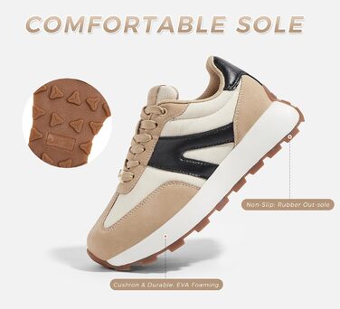 Кросівки жіночі Lucky Step на платформі бежево-чорні, ретро-стиль для бігу, тенісу та повсякденного носіння 37 EU