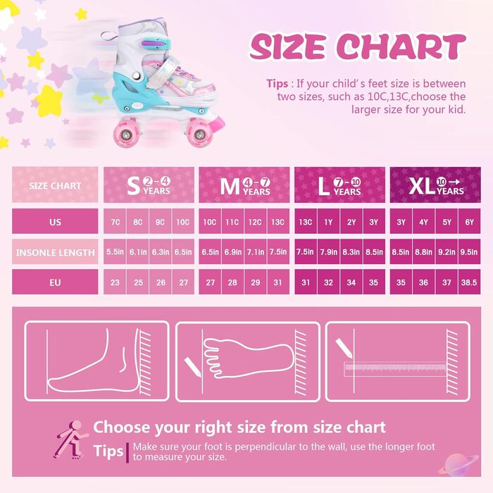 Дитячі ролики A-Rosa L (31-35 EU) з регульованим розміром для дівчаток та хлопчиків