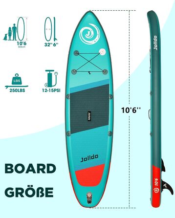 Надувна SUP-дошка Jolldo 320 см з веслом, насосом, рюкзаком, лейшою, водонепроникним кейсом і ремкомплектом, деревне забарвлення