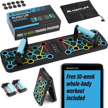 Дошка для віджимань Mintlife Power Press - портативна для дому та подорожей, з 30-тижневою програмою тренувань