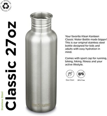 Термобутилка Klean Kanteen з нержавіючої сталі, 500 мл, універсальна, срібляста
