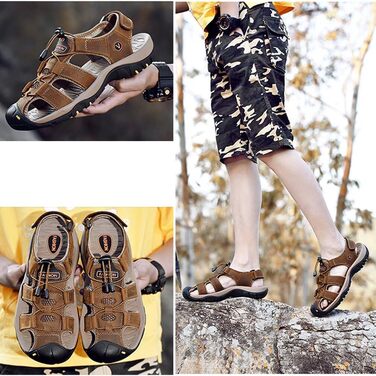 Чоловічі сандалі з натуральної шкіри для пляжу, піших прогулянок та туризму. Легкі, дихаючі сандалі для активного відпочинку та риболовлі. Розмір 43 EU, колір коричневий.