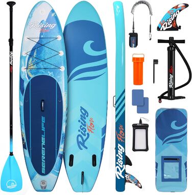 Надувний SUP СерeneLife: комплект для сапбордингу з веслом, насосом та сумкою. Touring SUP для дітей та дорослих, стійкий, портативний, для озера, річки та моря. Максимальне навантаження 155 кг (Блакитна Хвиля)