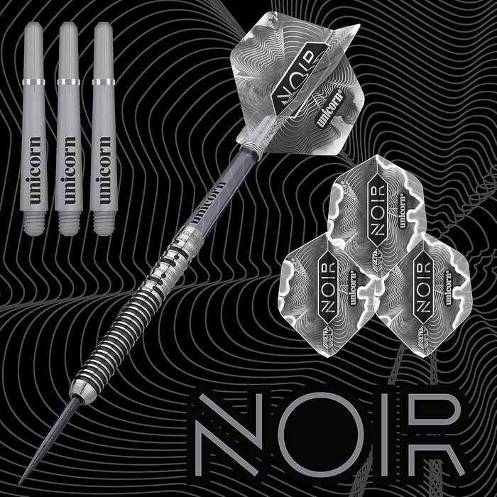 Набір дротиків Unicorn Gary Anderson Noir Phase 3/5, сталева вістря, 90% вольфрам, чорне титанове покриття, 21-24 г, у подарунковій упаковці
