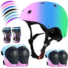 Дитячий велосипедний шолом Kinder-Fahrradhelm з набором захисту (наколінники, налокітники, рукавички) для хлопчиків та дівчаток 3-8 років, рожевий/блакитний/зелений