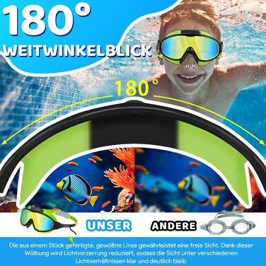 Дитячі окуляри для плавання Vvinca з носовими затискачами, широким кутом огляду, захистом від запотівання та УФ-фільтром, водонепроникні, для дітей 3-14 років (хлопчики та дівчатка)