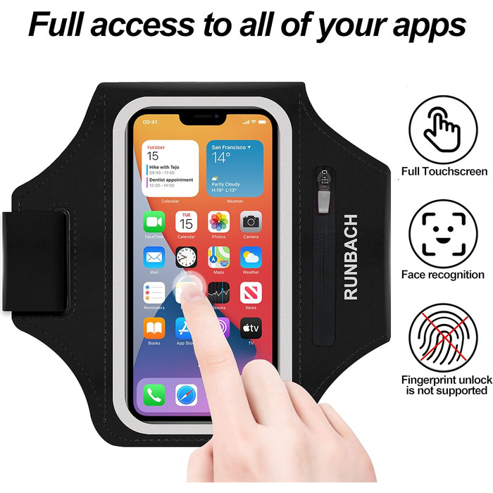 Спортивний браслет на руку RUNBACH для Google Pixel 8/8 Pro/7/7a/7 Pro/6/6a/6 Pro/5/5a/4/4a/4XL/3a/3 XL, водонепроникний, з кишенею на блискавці для Pixel Buds та ключів (чорний)