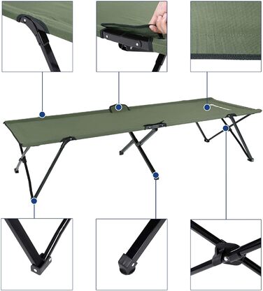 SONGMICS Кемпінгове ліжко для гостей, складане, 260 кг, XXL, 205 x 75 x 46 см, GCB25L, Зелене