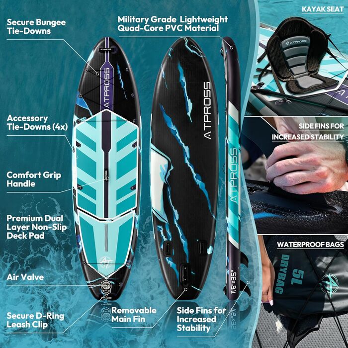 Надувне SUP-борд (305 x 91 см) з аксесуарами та рюкзаком, блакитний колір, з сидінням