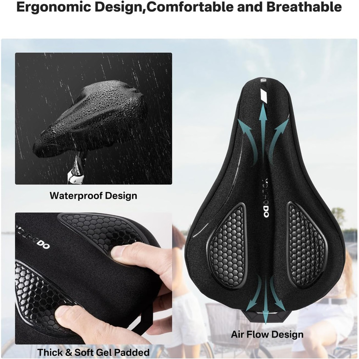 Накидка на сидіння велосипедне, ергономічна гелева підкладка, м'яка та зручна, з дощем. Підходить для жінок та чоловіків, чорна, вузька