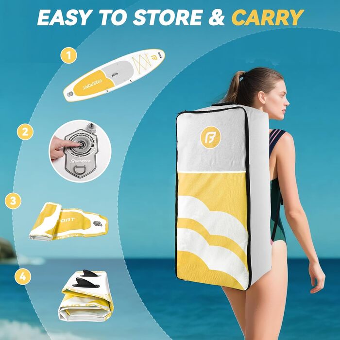 FBSPORT SUP дошка Stand Up Paddle 335см для дорослих, надувна, комплект з насосом та аксесуарами для йоги, серфінгу та подорожей (жовта)