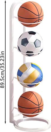 Стійка для зберігання м'ячів: баскетбол, футбол, волейбол - металева, 4 шари, біла