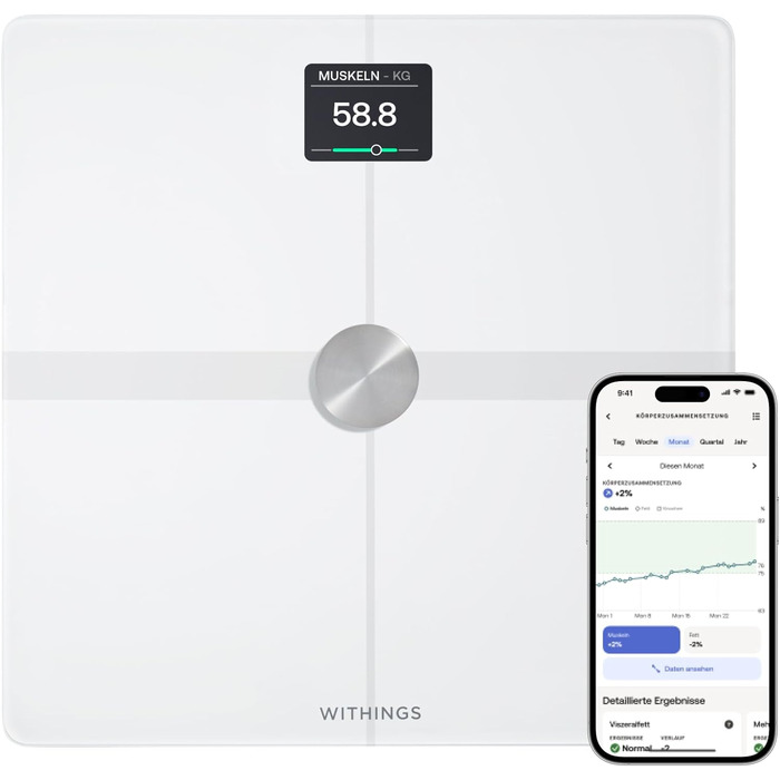 WITHINGS Body Smart — розумні ваги з Wi-Fi, аналіз складу тіла, вимірювання жиру, м'язової маси, води та кісткової тканини