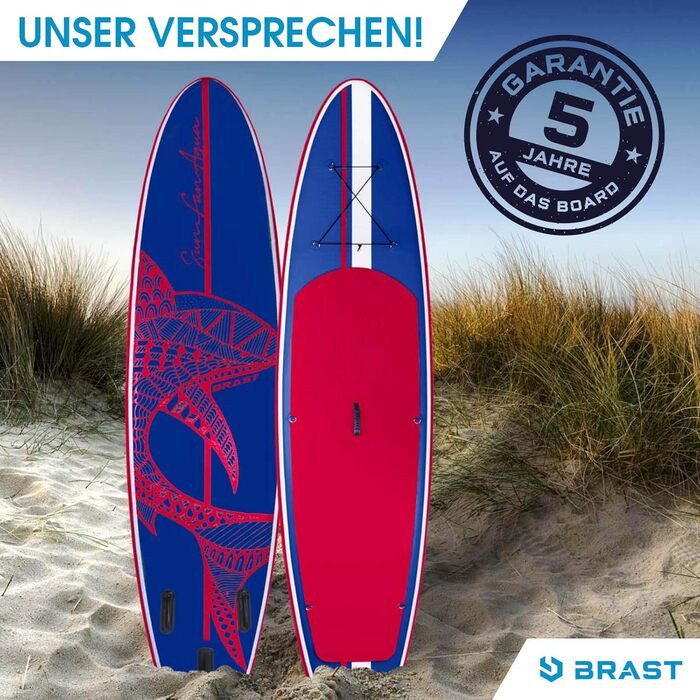 Надувна SUP дошка BRAST Shark 300-320 см, комплект: 2-в-1 весло, сидіння для каяка, тримач для екшн-камери, насос, рюкзак, 5 років гарантії