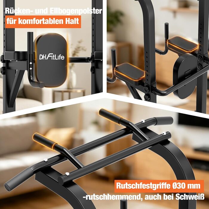 Силовий комплекс DH FitLife Power Tower: турнік, бруси та стійка для віджимань, регульована висота до 222 см, сталевий профіль 50х50 мм, навантаження до 300 кг, тренажер для дому 2026 Pro