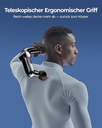 Масажер для тіла KingPavonini з висувним руків'ям та складним голівкою, масажна пістолета для спини з 3 регульованими кутами та 4 насадками, масажер - подарунок для чоловіків та жінок, чорний