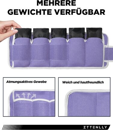 Важкі манжети на ноги та руки - Регульовані вантажні манжети для щиколоток/зап'ясть 0.45-9 кг, фітнес-ваги для дорослих та дітей, йога, біг, спортзал, фіолетовий 9 кг