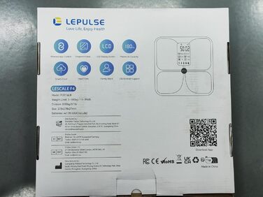 Розумні ваги Lepulse Lescale F4 з аналізом складу тіла, визначенням жиру, м'язової маси, 15 параметрів, великий дисплей, ультраточність, чорні