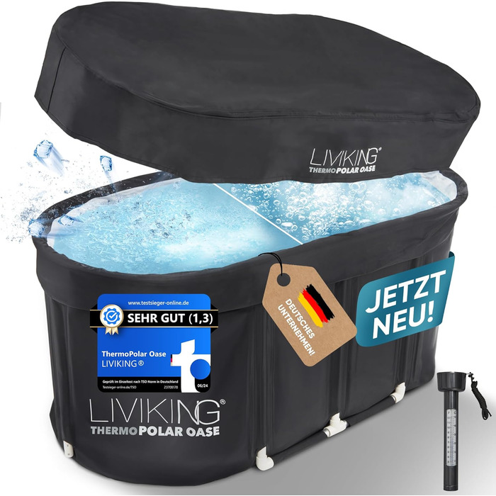 Складний набір для холодних ванн LIVIKING® 120 см – мобільна фітнес-ванна для дорослих, льодяна ванна для занурення, переносна ванна для вулиці, еко-матеріал, 2-в-1