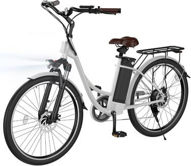 Електровелосипед 26'' з знімним акумулятором 36В 13А·год до 90 км, 250Вт, 7-швидкостей, LCD-дисплей, для міста, для чоловіків і жінок, білий U2