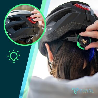 Велосипедний шолом TWIRL City ONE чорний, з LED-підсвічуванням, сучасний дизайн, регульований розмір L (57-60 см), вентиляція, ударостійкий, легкий, якісний пластик