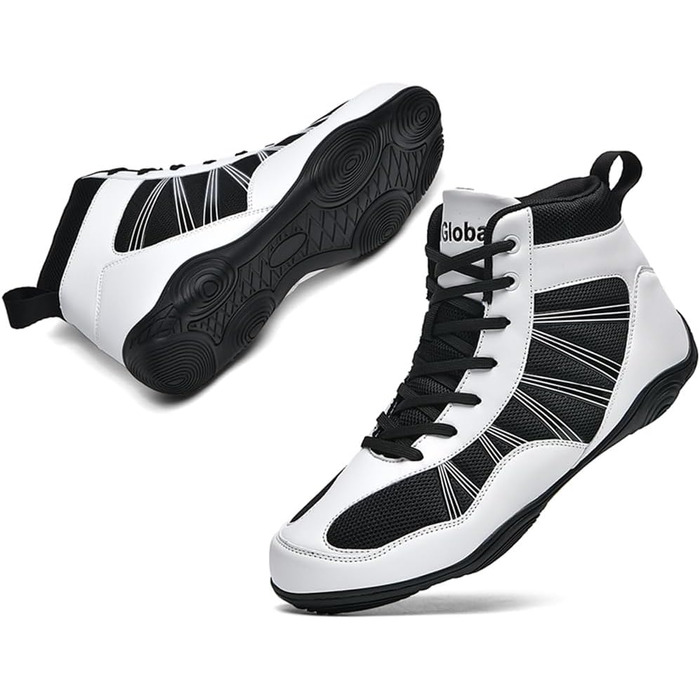 Боксерські черевики чоловічі хай-топ, професійні, для тренувань, антиковзкі, дихаючі, унісекс (43 EU, чорний/білий)