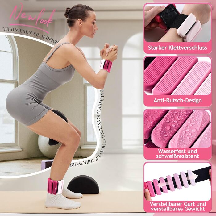 Утяжелители для ног и рук 2 шт. 0.9 кг (пара) - манжеты на лодыжки и запястья для фитнеса, бега, кардио, аэробики, розовый градиент