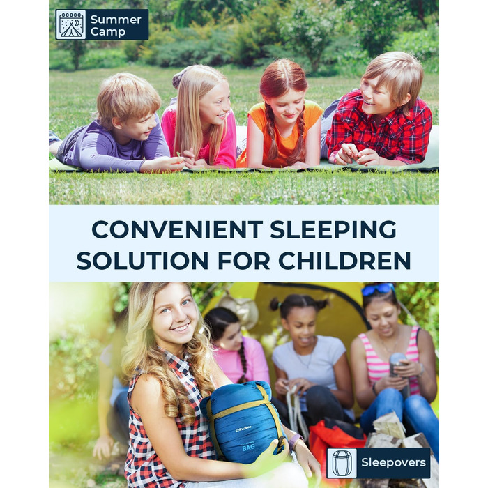 Спальний мішок Ohuhu - легкий літній, компактний, 900г, для кемпінгу, подорожей, фестивалів (синій)