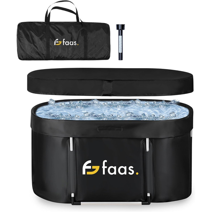 Зручна складана ванна для криотерапії Faas Eisbad XL 420L – Чорна, з кришкою та зливом, 420 літрів