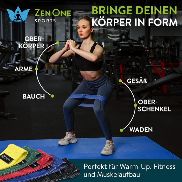 Стрічки для фітнесу ZenOne Sports® Loop - Набір еластичних стрічок для силових тренувань, розминки та більше. Набір Booty Band з інструкцією. Theraband Loop 5 кольорів