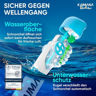 Маска для снорклінгу KAIMANA® повного обличчя: для дорослих та дітей, безпечна від CO2, з сумкою, бірюзова