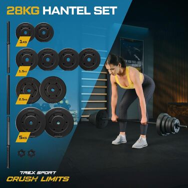 Набір штанги TREX SPORT 28 кг з грифом 150 см і 12 дисками