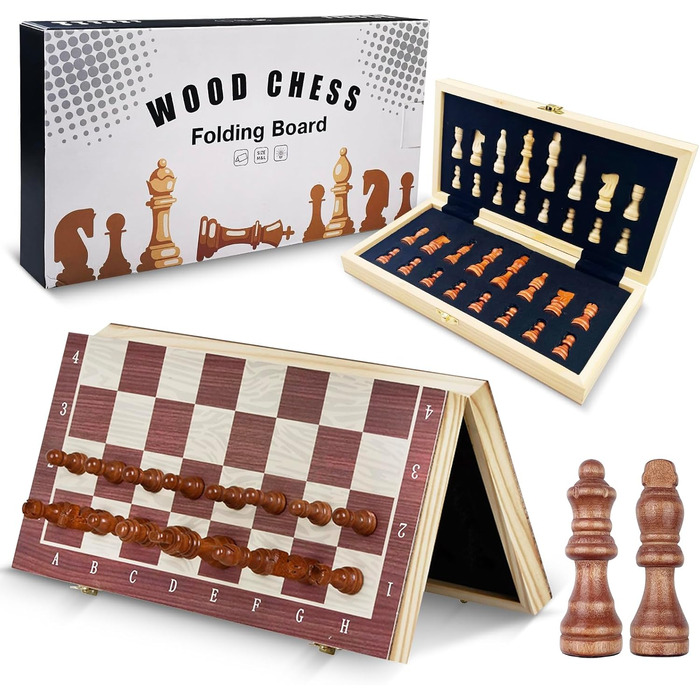 Шаховий набір Tekenebse: складане шахове поле 29x29 см, магнітні фігури, дерев'яний, для дітей та дорослих