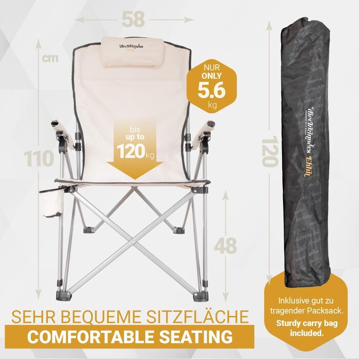 Дитячий складний стілець для кемпінгу Dieckkiners Ehlin, сталевий, регульована спинка, для балкону, саду, тераси, зелений/бежевий