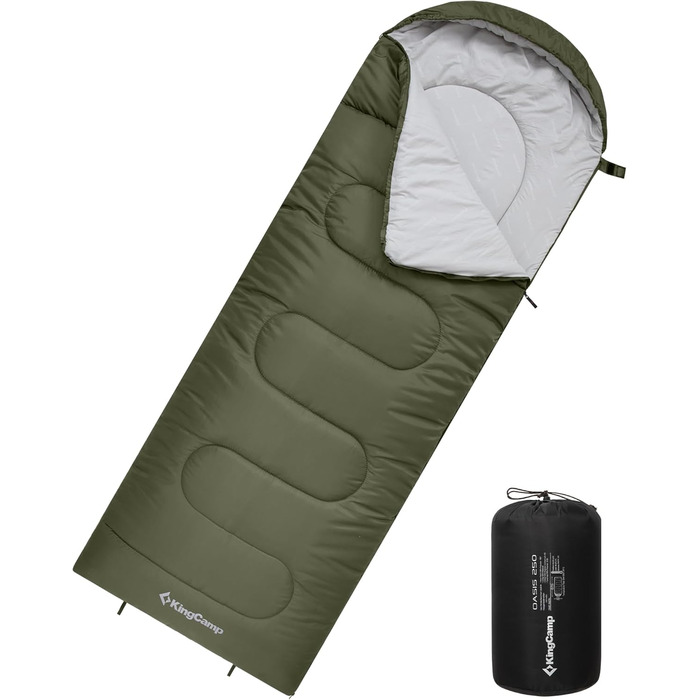 Сплячий мішок KingCamp Oasis для кемпінгу, 3-4 сезони, водовідштовхувальний, легкий, 220x75 см, для дітей та дорослих, з можливістю з'єднання, для подорожей та активного відпочинку