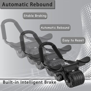 Ролер для пресу Ab Roller з підтримкою ліктів, тренажер для пресу з автоматичним відскоком, ролер для пресу з килимком для колін для чоловіків та жінок, тренування пресу на подвійних колесах, стабільний, чорний