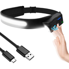 LED налобний ліхтар з акумулятором, регульований кут 270°, 1200 люменів, 7 режимів, датчик руху, водонепроникний IPX4, 2400mAh, для кемпінгу та піших прогулянок, чорний