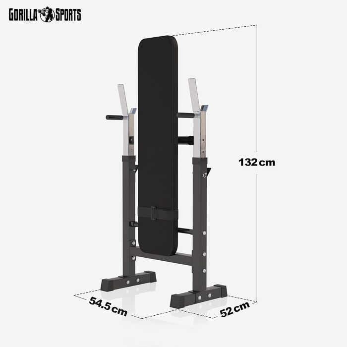 GORILLA SPORTS® Лава для жиму з підставкою, багатофункціональна, регульована висота і кут нахилу, складана, до 200 кг, чорна або біла – тренувальна лава для жиму, фітнесу, пресу