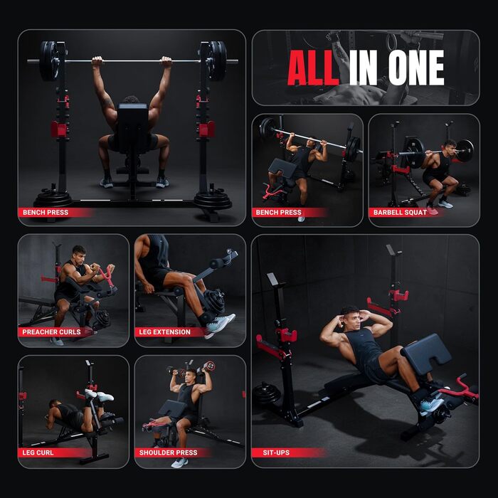 Складана тренажерна лава YOLEO 10 в 1 для дому: регульована, з полицями для дисків, для пресу та згинання ніг